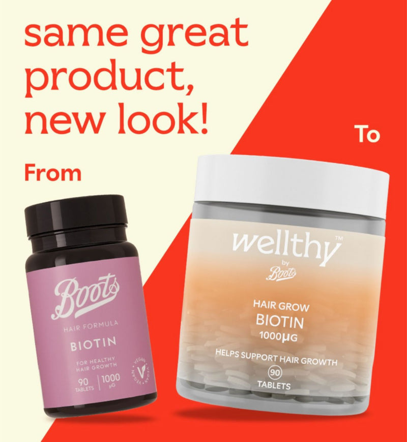 Wellthy Boots hair growth biotin supplement 1000µg 90 tablets (British brand)