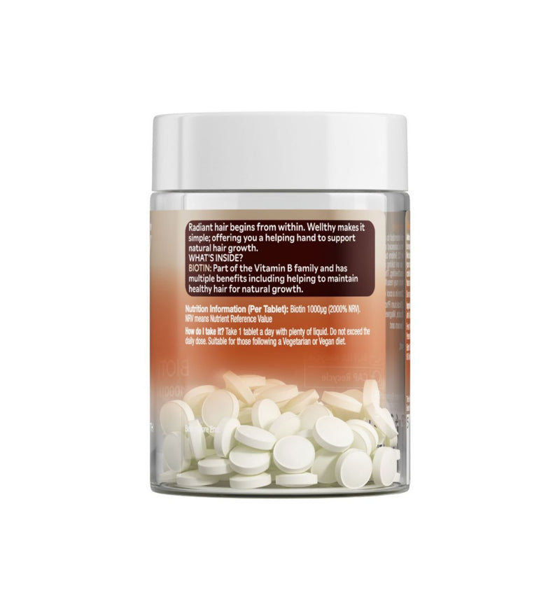 Wellthy Boots hair growth biotin supplement 1000µg 90 tablets (British brand)