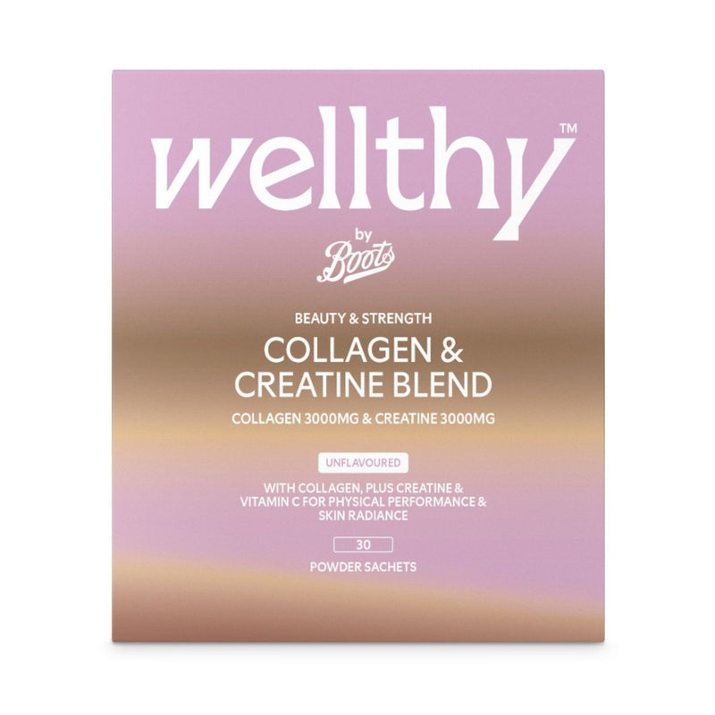 Wellthy by Boots Skin Glow creatine collagen powder blend 30 sachets (British brand)