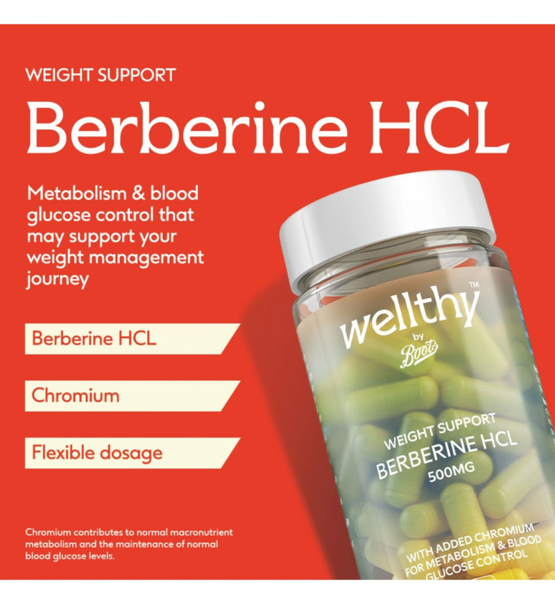 Wellthy by Boots Berberine supplement 60 capsules (British brand)