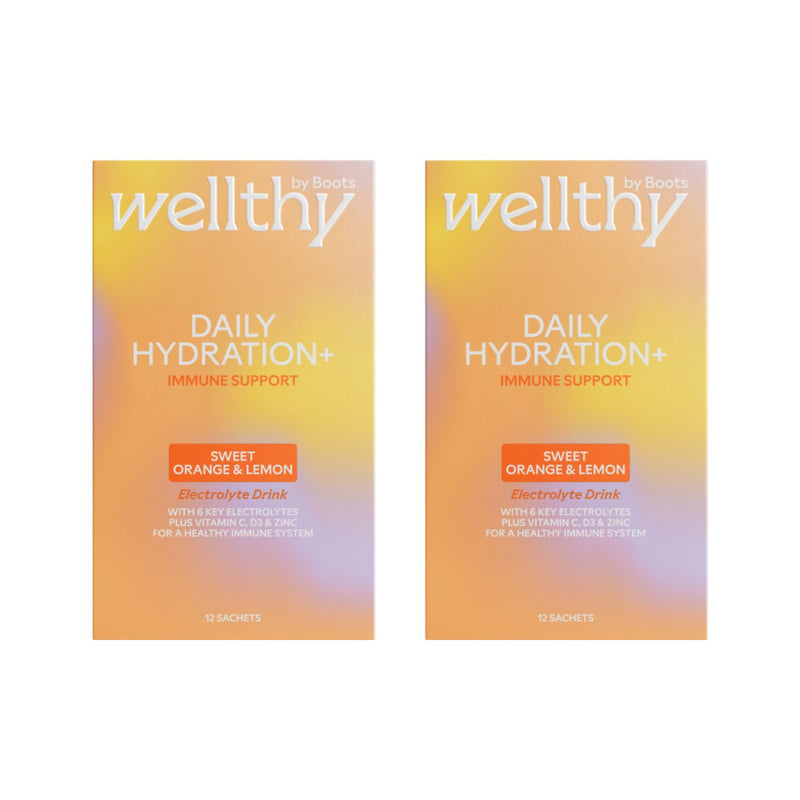 Wellthy by Boots electrolyte powder sweet orange lemon 24 sachets, UK version