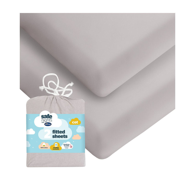 Silentnight cot fitted sheets grey 2 pack, imported from the UK