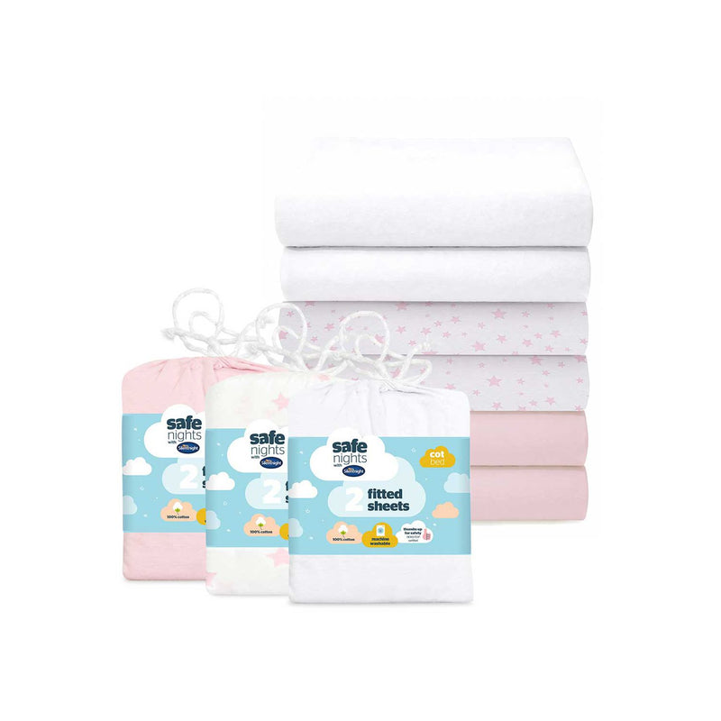 Silentnight Safe Nights fitted sheet bundle pink and white, imported from the UK