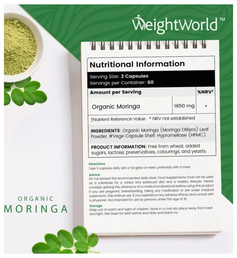 WeightWorld organic pure moringa capsules 1650mg, UK version