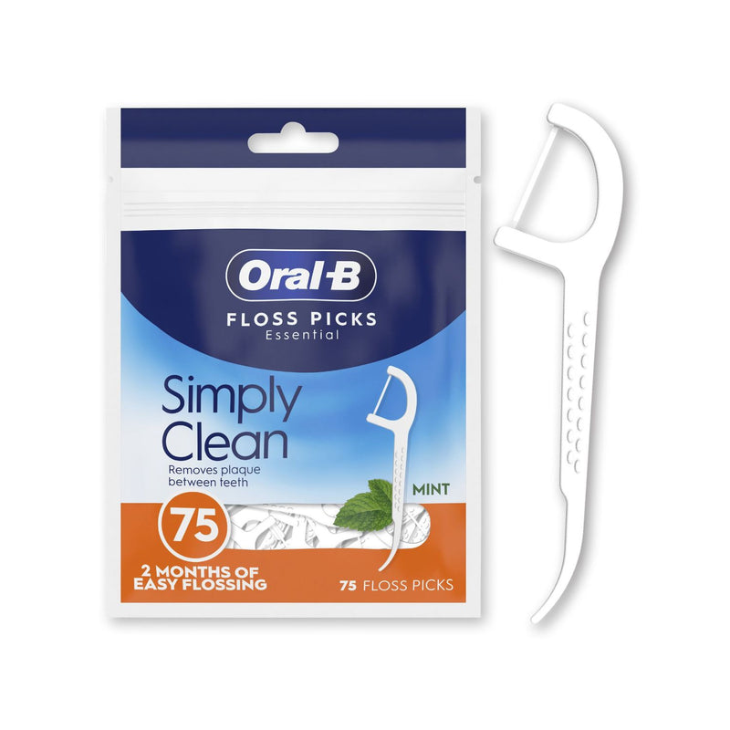 Oral-B simply clean floss picks mint flavour 75 count, imported from the UK