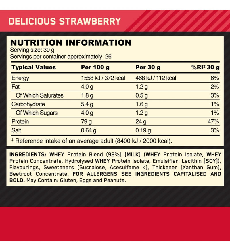 Optimum Nutrition Gold Standard Strawberry Whey 780g (British brand)