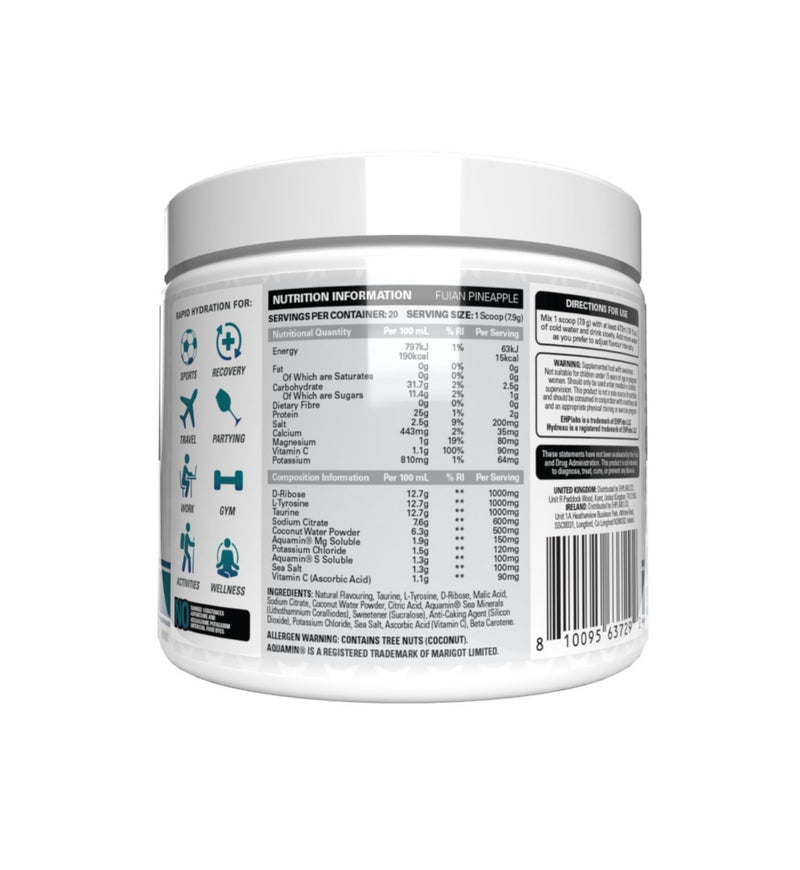 EHPlabs hydration electrolyte powder Fijian Pineapple 158g (British brand)