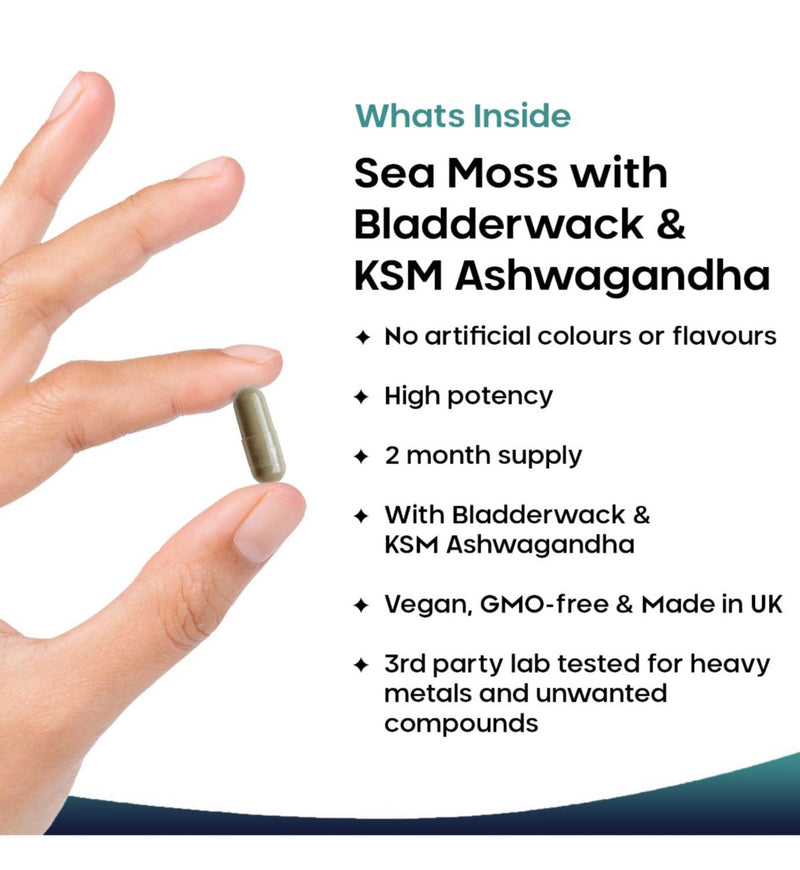 New Leaf sea moss complex with bladderwrack and ashwagandha 120 capsules, UK version