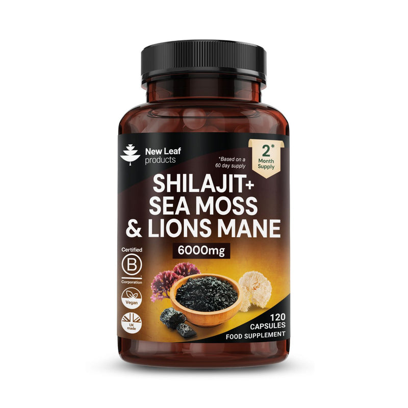 New Leaf Shilajit Sea Moss Lions Mane capsules 120, UK version
