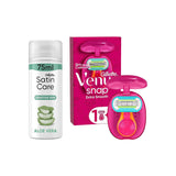 Gillette Venus travel shaving kit with razor and gel, imported from the UK