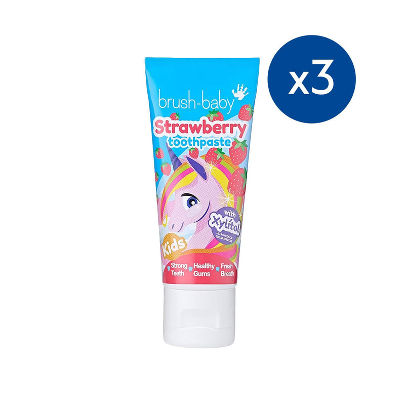 Brush-Baby kids strawberry toothpaste bundle 3x50ml, imported from the UK