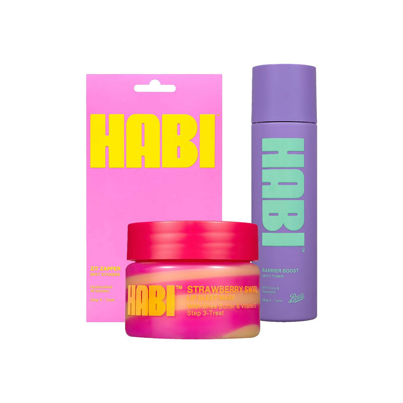 Boots Habi skincare bundle toner stickers lip mask, imported from the UK