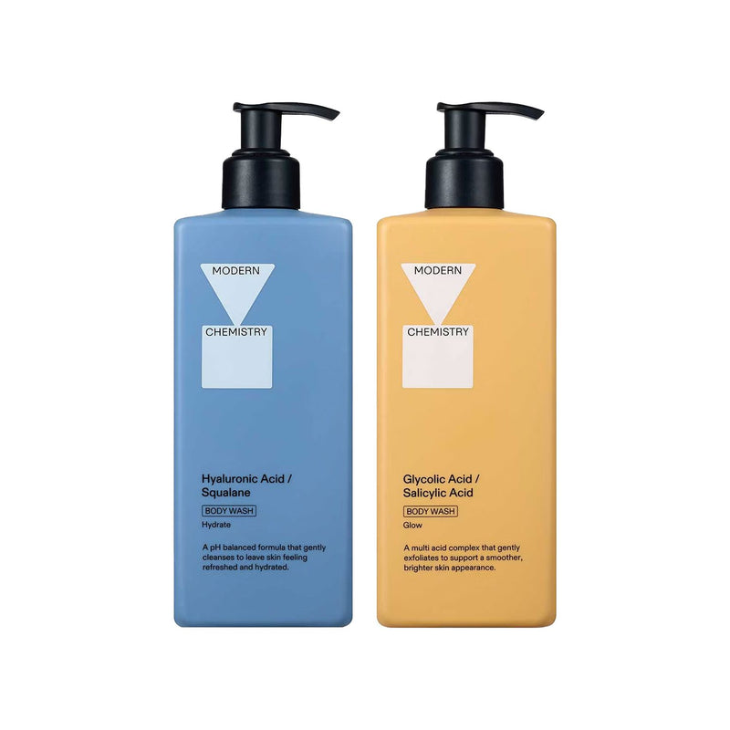 Boots Modern Chemistry Glow and Hydrate body wash bundle 500ml each, imported from the UK