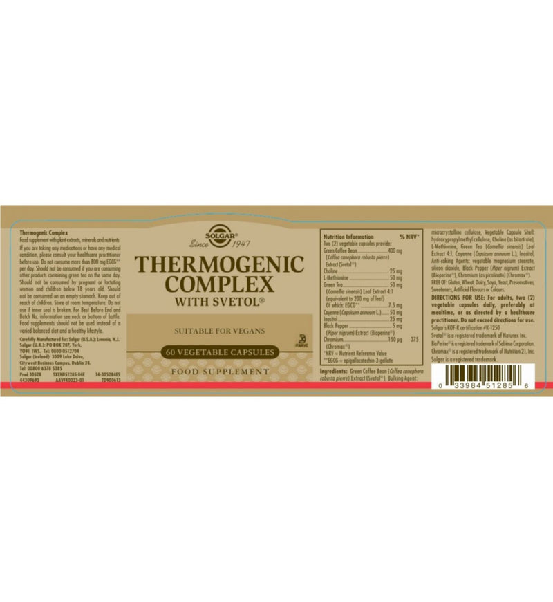 Solgar Thermogenic Complex Svetol 60 capsules, imported from the UK