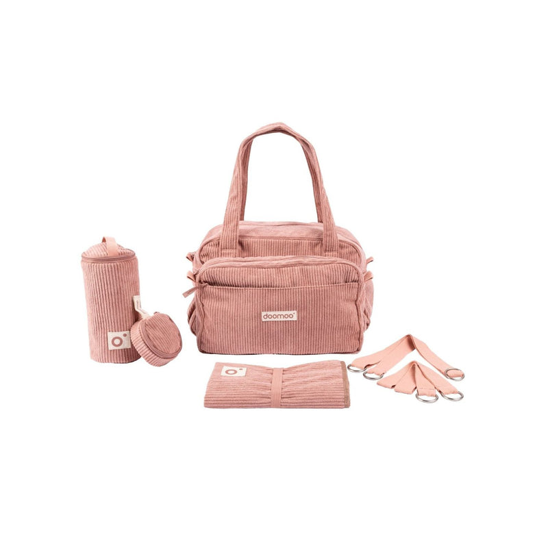 Doomoo 8 piece changing bag fluffy corduroy pink (British brand)