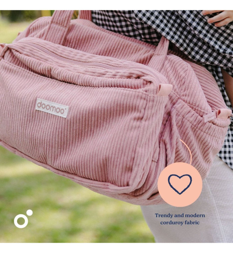 Doomoo 8 piece changing bag fluffy corduroy pink (British brand)