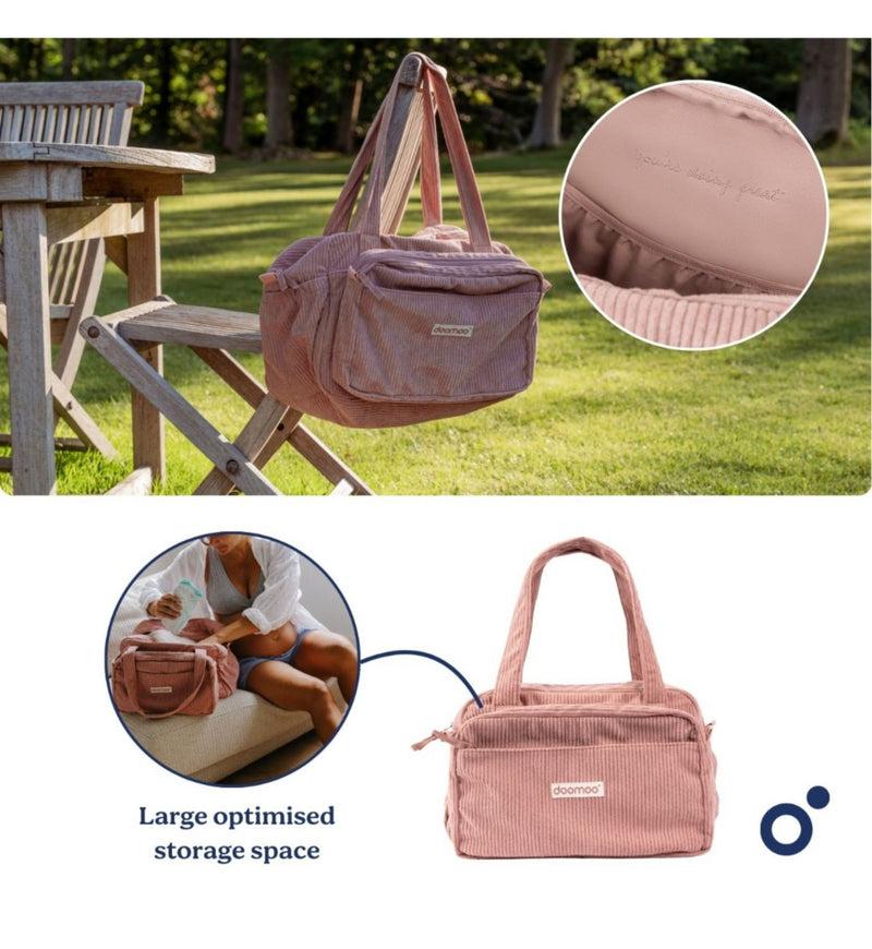 Doomoo 8 piece changing bag fluffy corduroy pink (British brand)