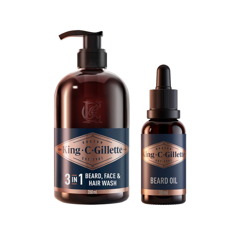 King C Gillette beard wash and oil bundle 350ml 30ml - British product