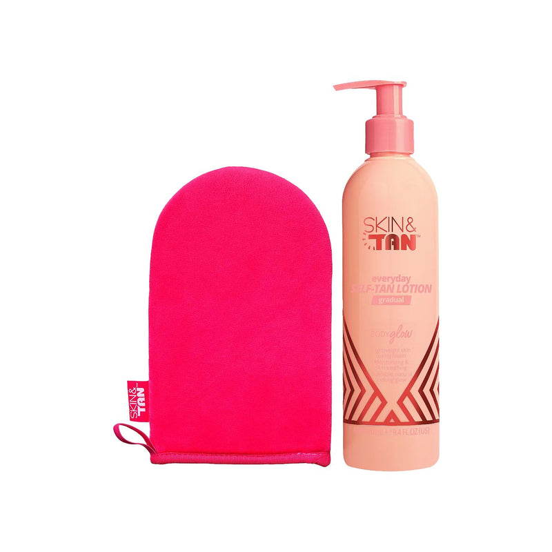 Skin & Tan Body Glow Medium self-tan lotion and mitt bundle, UK version