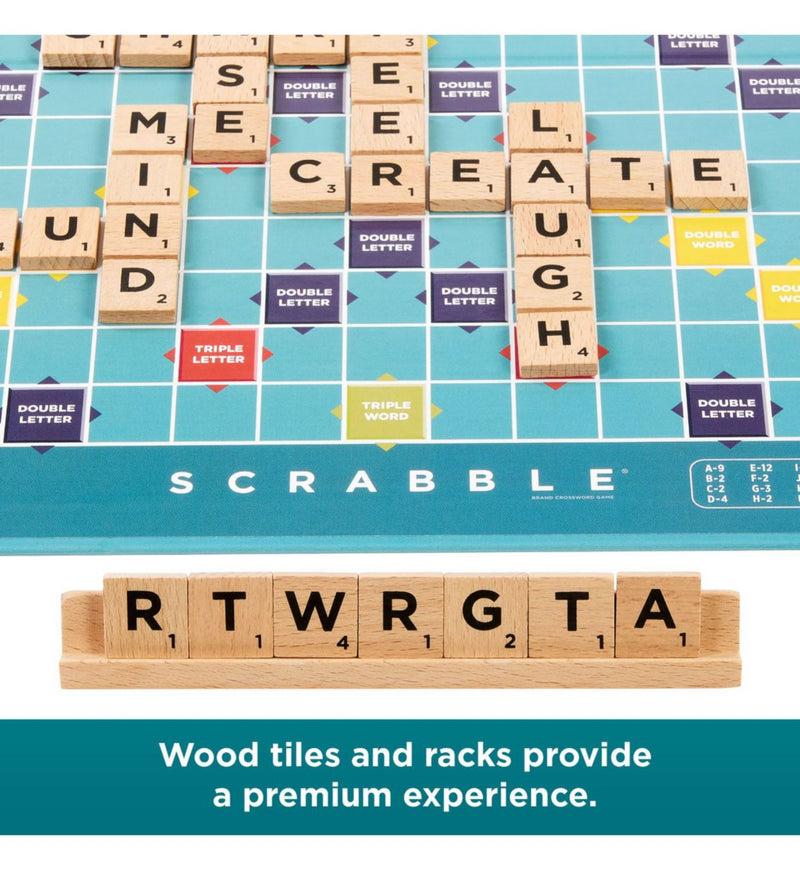 Mattel Scrabble board game with premium wood tiles - British product