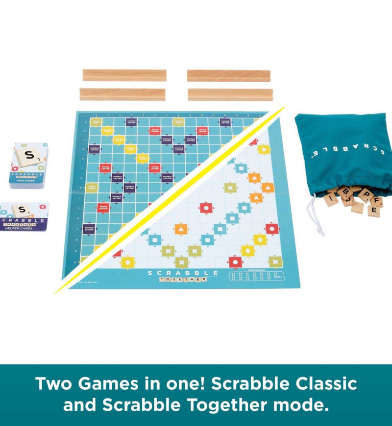 Mattel Scrabble board game with premium wood tiles - British product