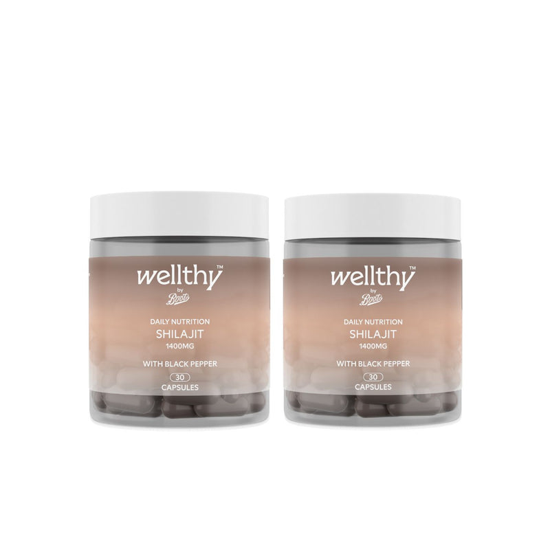 Wellthy by Boots Shilajit capsules 60 count bundle, imported from the UK