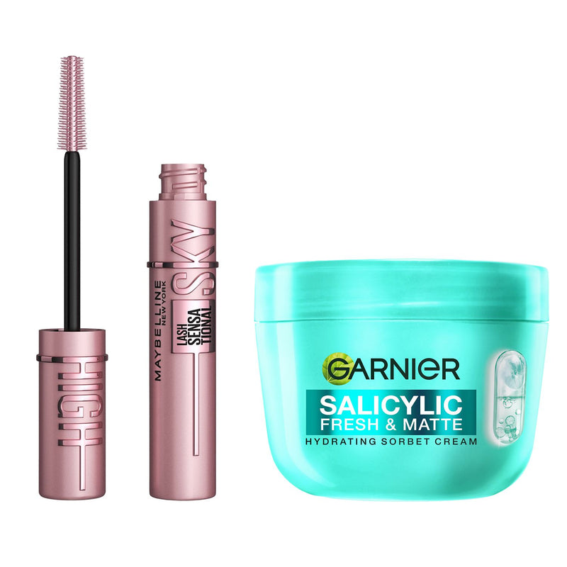 Maybelline Sky High mascara and Garnier Salicylic cream bundle, imported from the UK