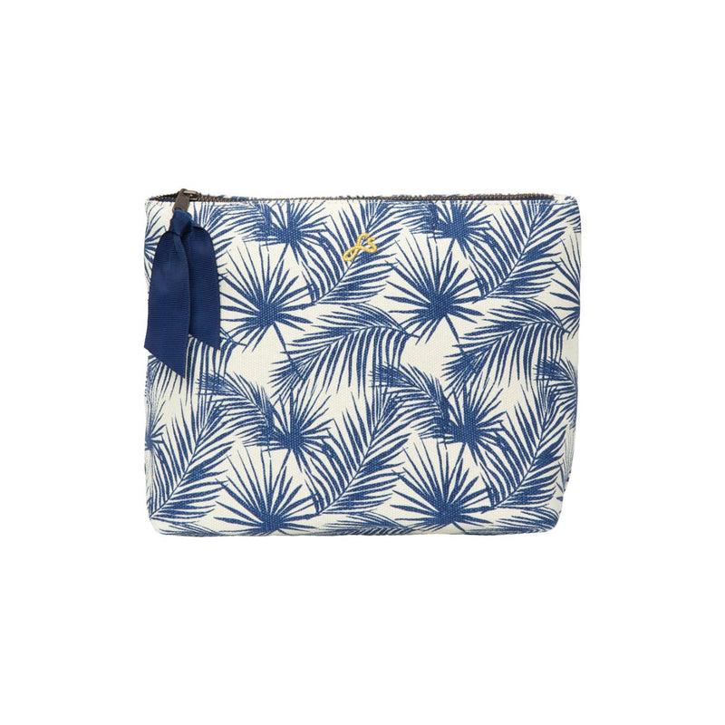 Fenella Smith Blue Palm Mila recycled canvas travel washbag, imported from the UK