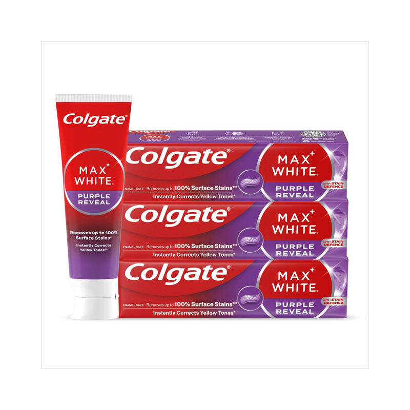 Colgate Purple Reveal whitening toothpaste 3x75ml, imported from the UK