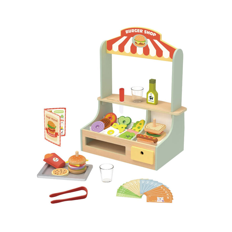Tooky Toy wooden burger shop playset (British brand)