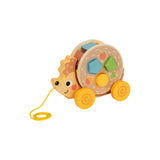 Tooky Toy wooden pull along hedgehog with shape blocks - British product