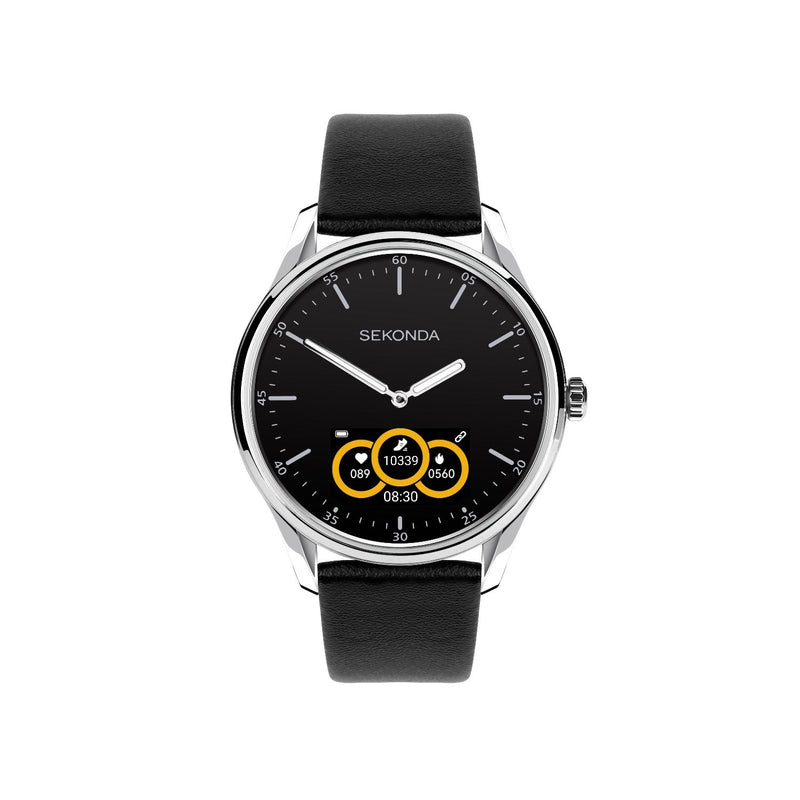 Sekonda hybrid smartwatch black leather strap 1-inch screen, imported from the UK