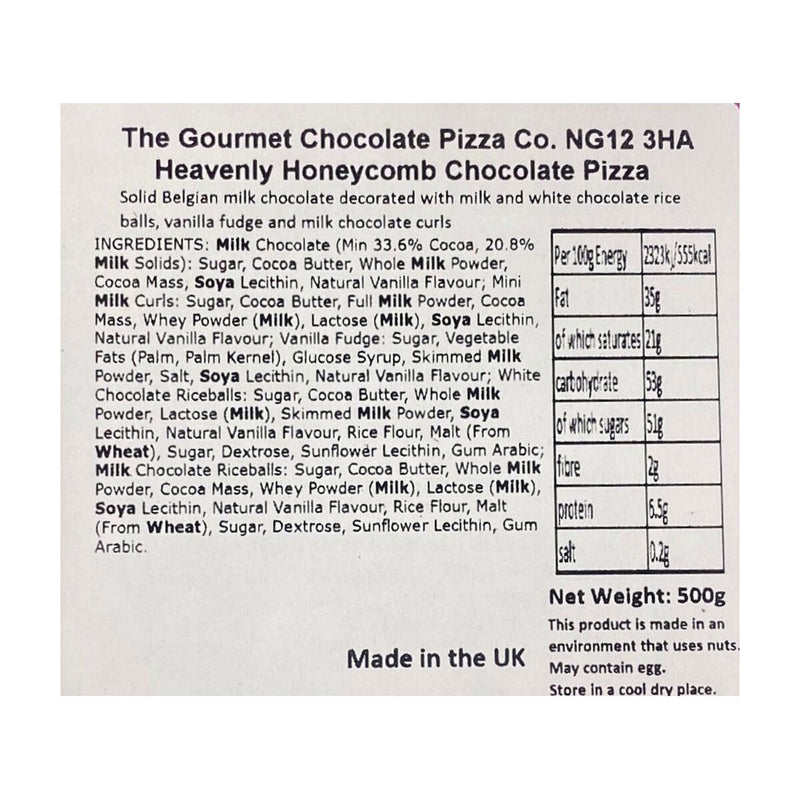 Gourmet Chocolate Pizza Co. Heavenly Honeycomb Chocolate Pizza (British brand)