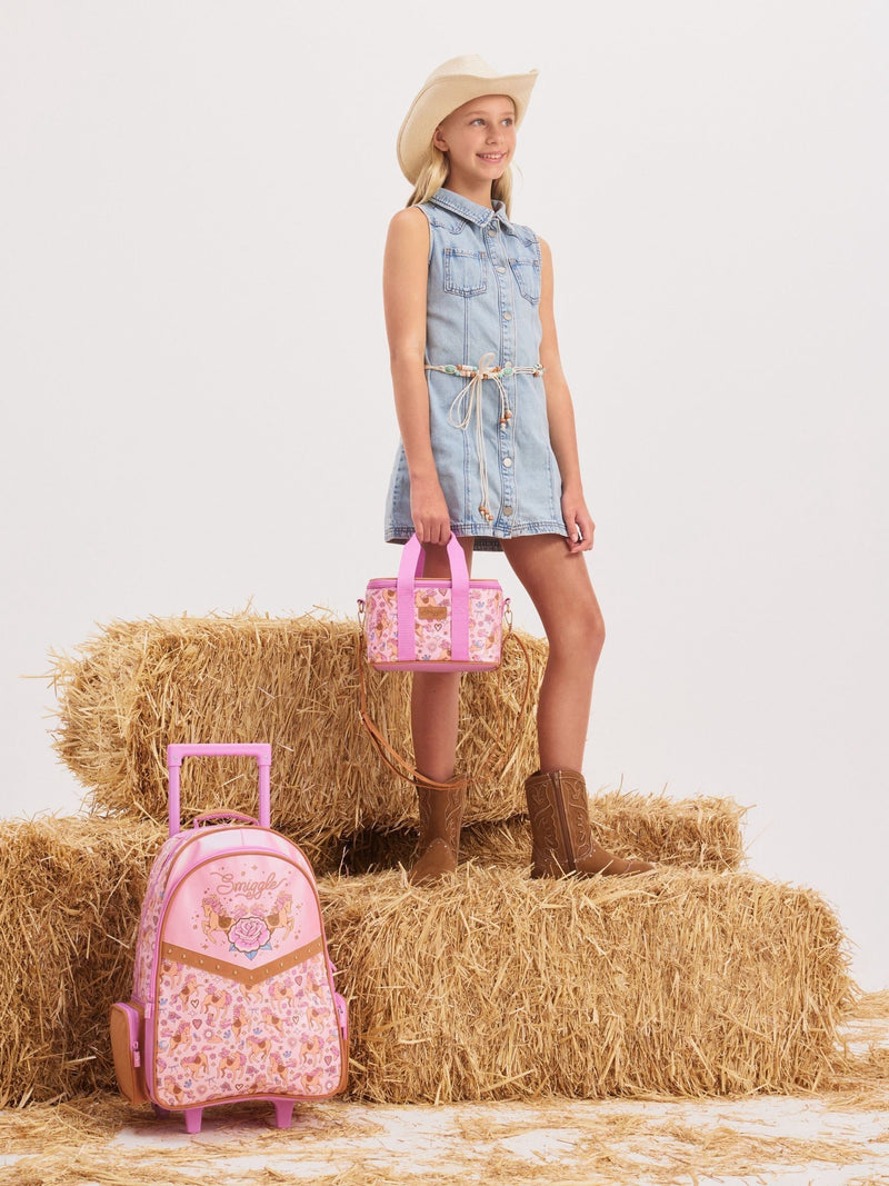 Smiggle Pink Wildflower Trolley Backpack light-up wheels - British product