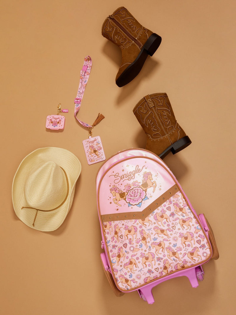 Smiggle Pink Wildflower Trolley Backpack light-up wheels - British product