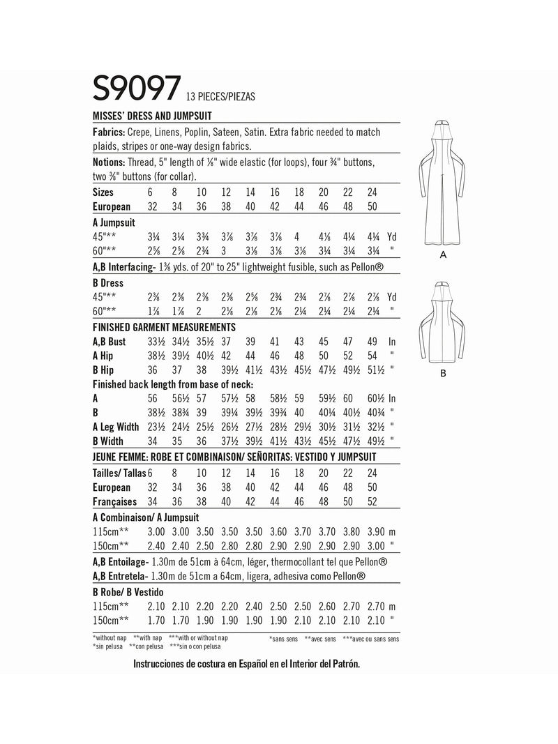 Simplicity misses dress and jumpsuit sewing pattern S9097, UK version