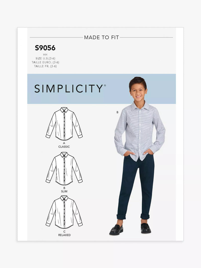 Simplicity S9056 sewing pattern for boys slim fit shirts - British product