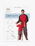 Simplicity sewing pattern for boys' and men's loungewear and bag - British product