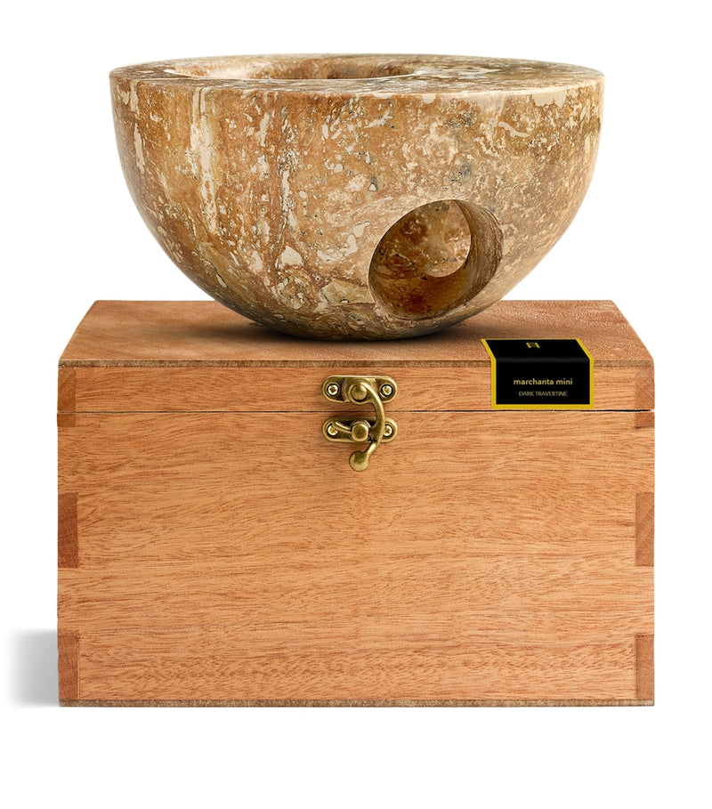 Marchanta 01 Mini Dark Travertine candle holder 18cm (British brand)