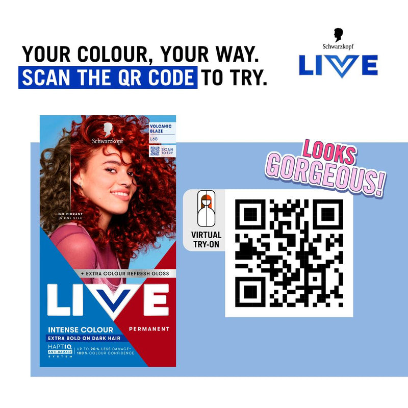 Schwarzkopf Live Intense Colour L68 Volcanic Blaze permanent hair dye, imported from the UK