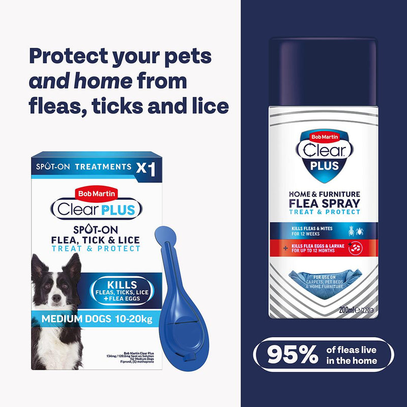 Bob Martin Clear Plus spot on flea and tick treatment for medium dogs, imported from the UK