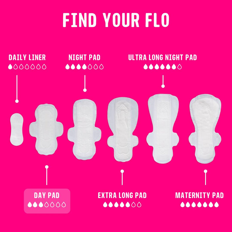 Flo bamboo sanitary pads with wings 16 count, imported from the UK