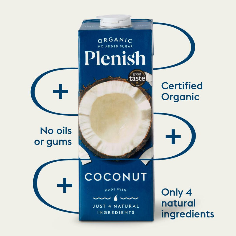 Plenish organic coconut drink long life 1L, imported from the UK