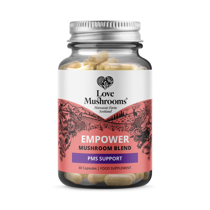 Love Mushrooms Empower PMS supplement blend 60 capsules (British brand)