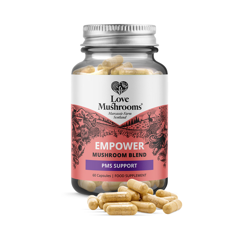 Love Mushrooms Empower PMS supplement blend 60 capsules (British brand)