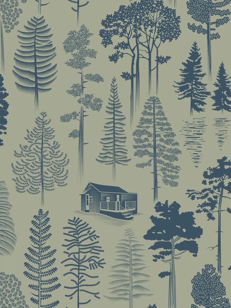 Mini Moderns Catskills forest print wallpaper L10m x W52cm, imported from the UK