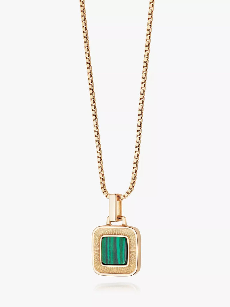 Daisy London gold malachite square pendant - British product