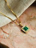 Daisy London gold malachite square pendant - British product