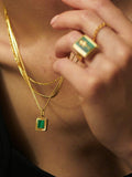 Daisy London gold malachite square pendant - British product