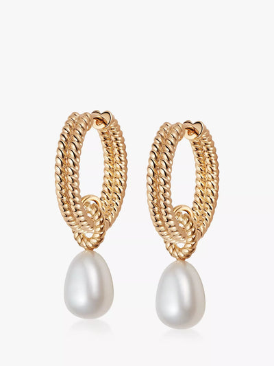 John Lewis Daisy London Baroque Pearl Hoop Earrings Gold/White 0.9cm Drop- Buy online at McGrocer